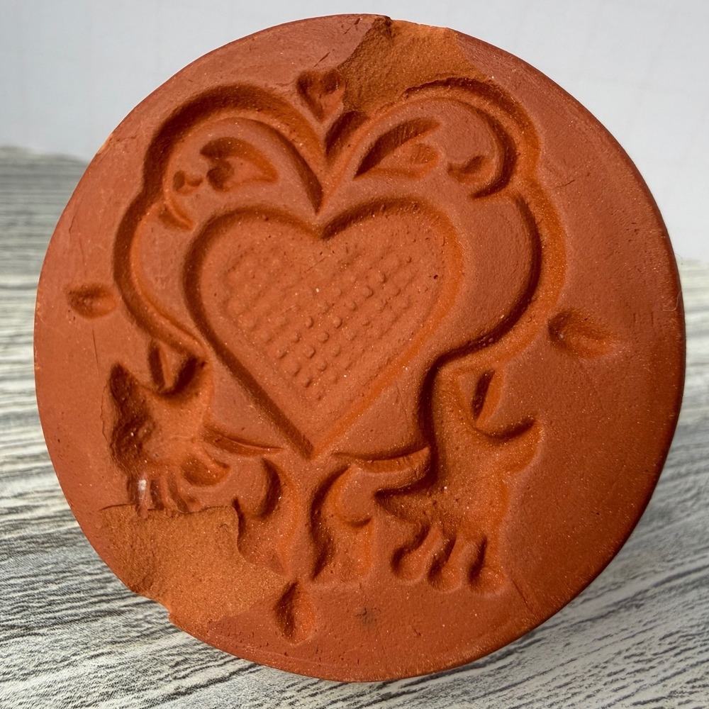 Foxcroft Vintage Terra Cotta Cookie Stamp Heart Design Scottish Shortbread Mold